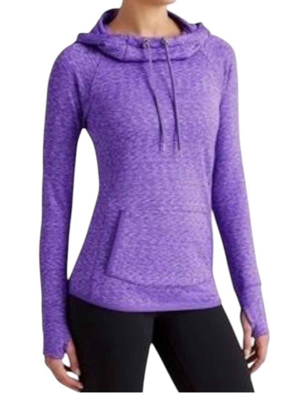 Athleta Tranquility Hoodie Fleece Pullover Funnel Neck Space Dye Size Medium GUC